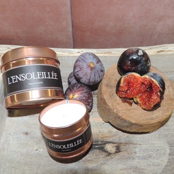 L'Ensoleillée : figue et santal. bougie artisanale parfumée à la cire de soja, handmade soy candle