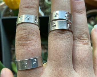 Hand-stamped Zodiac Hippie Astrology Rings