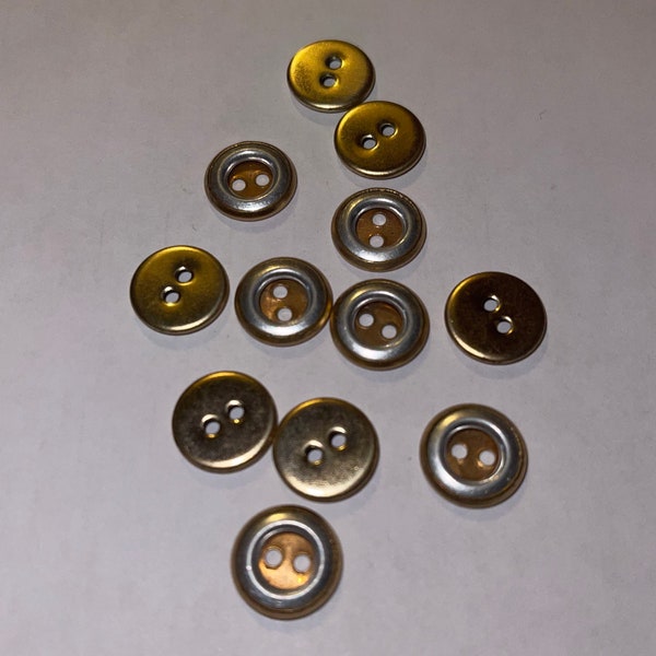 Vintage Flat Buttons - 12 mm Gold Buttons - Pack of 12