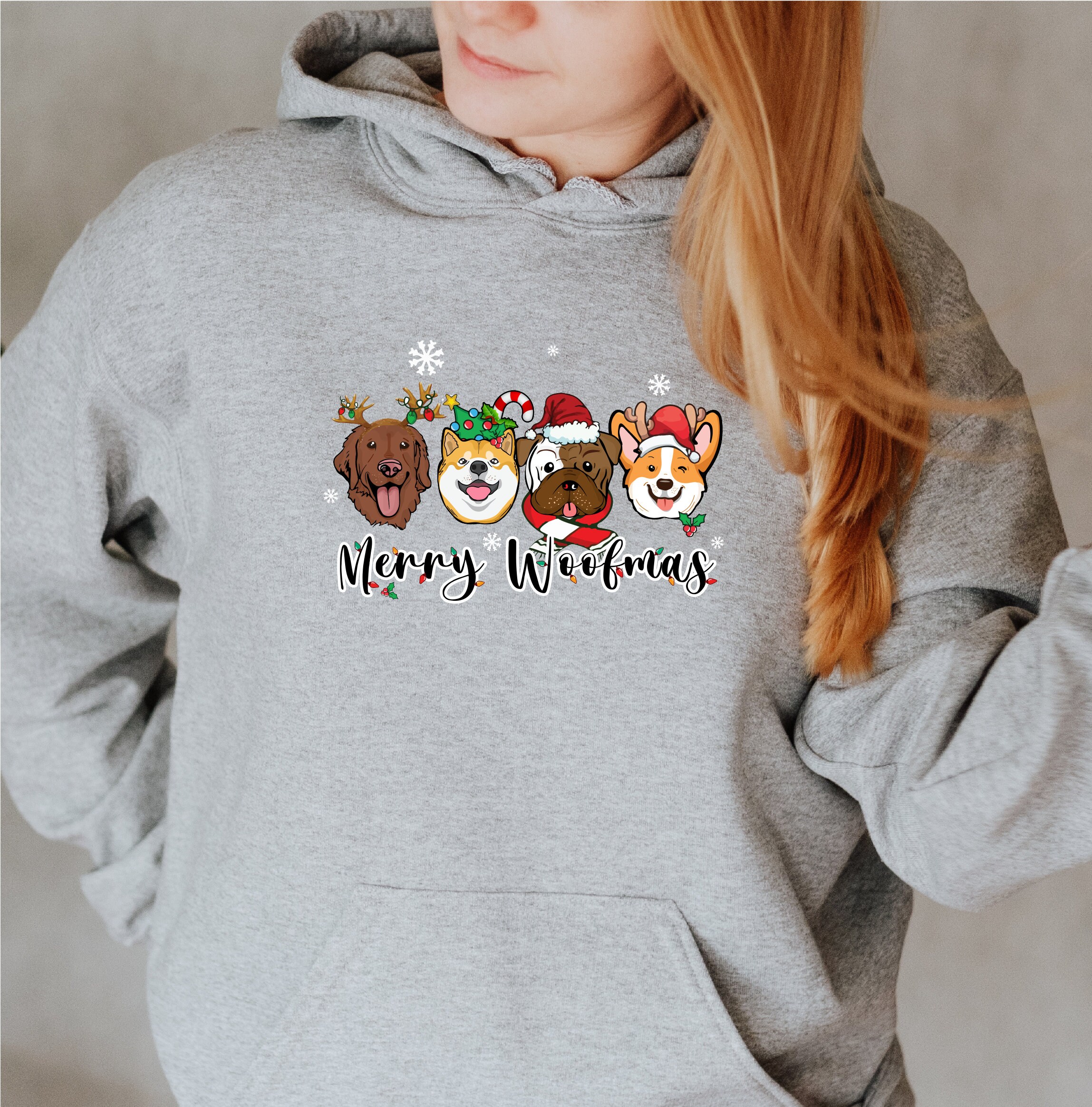 Discover Merry Woofmas Hoodie, Merry Christmas Cute Dogs Hoodie