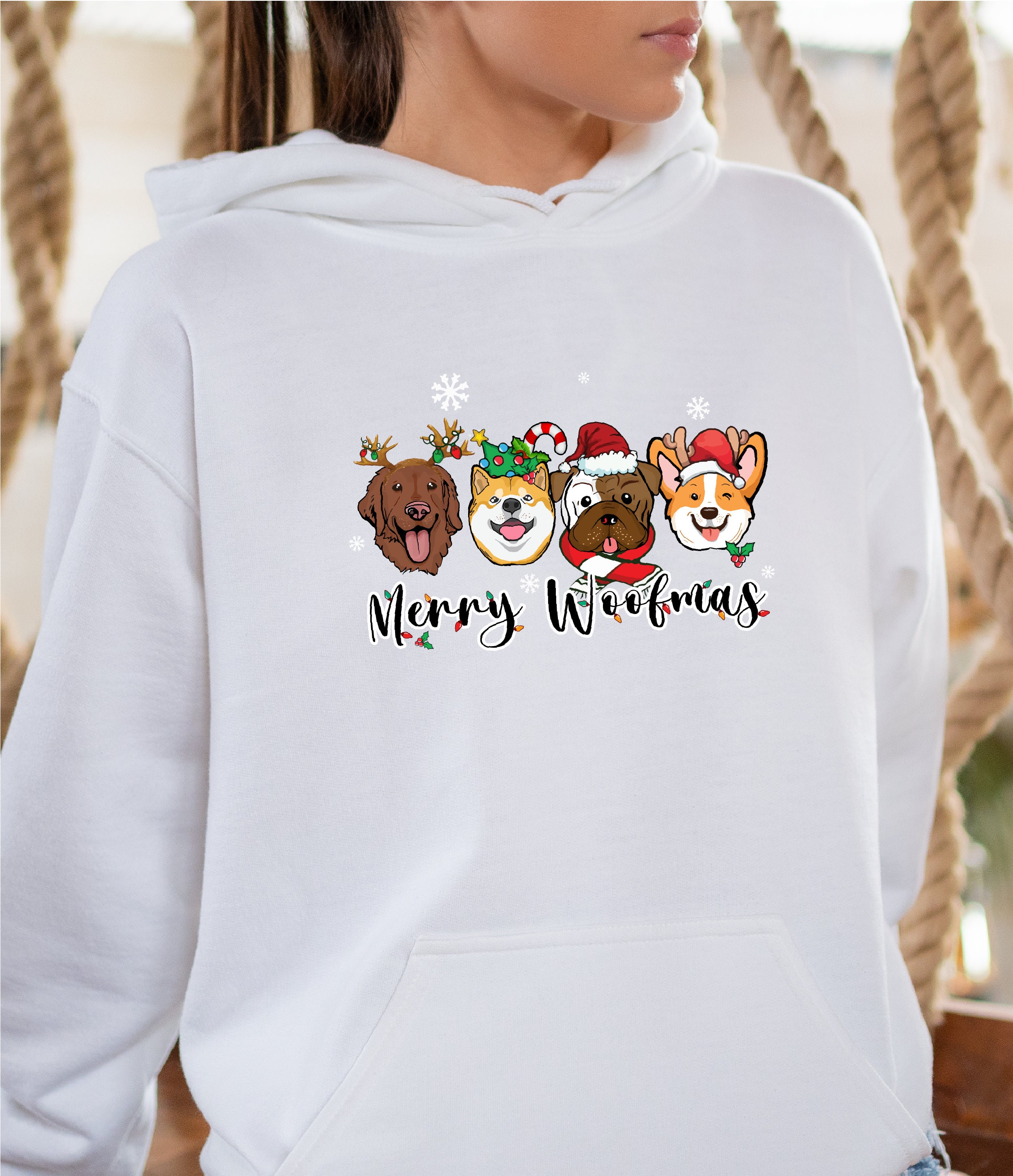 Discover Merry Woofmas Hoodie, Merry Christmas Cute Dogs Hoodie