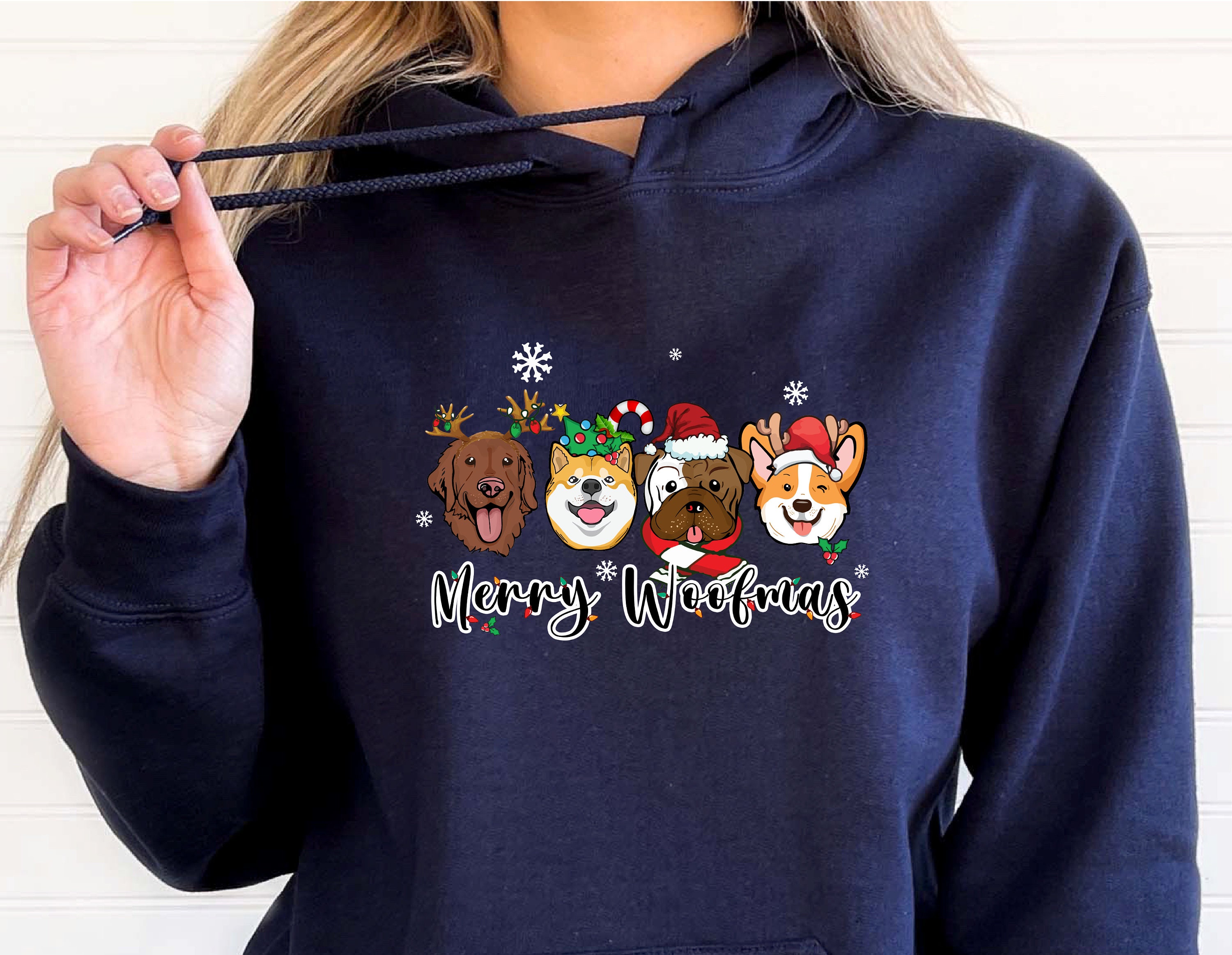Discover Merry Woofmas Hoodie, Merry Christmas Cute Dogs Hoodie