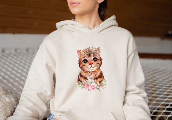 Cute Floral Cat Hoodie Cat Mum Hoodie Cat Lover Hoodie Gift