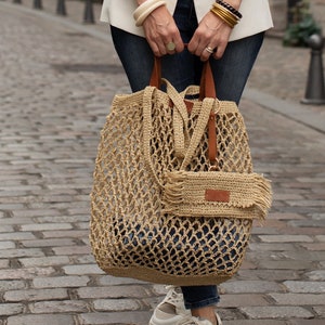 straw mesh tote bag, raffia beach bag