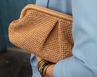 Sac à boulettes d'été en raphia, grande pochette en paille, sac de plage en paille, sac pochette de mariage, cadeau pour fait main