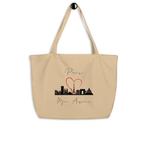Paris Mon Amour Tote Bag – Chic Parisian Organic Canvas Bag, Luxury French Fashion Gift, Sustainable Shopping Tote, Chic Gift for Women