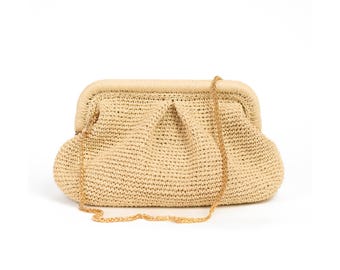 Handcrafted Raffia Clutch Purse, Summer Wedding Bag, Bohemian Style (Medium/Small)