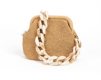 Straw dumpling bag, Raffia purse bag, Summer wedding bag, Straw clutch purse bag, Handmade gift for her