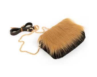 Bolso bandolera negro de piel sintética: bolso de noche hecho a mano con forro de piel.