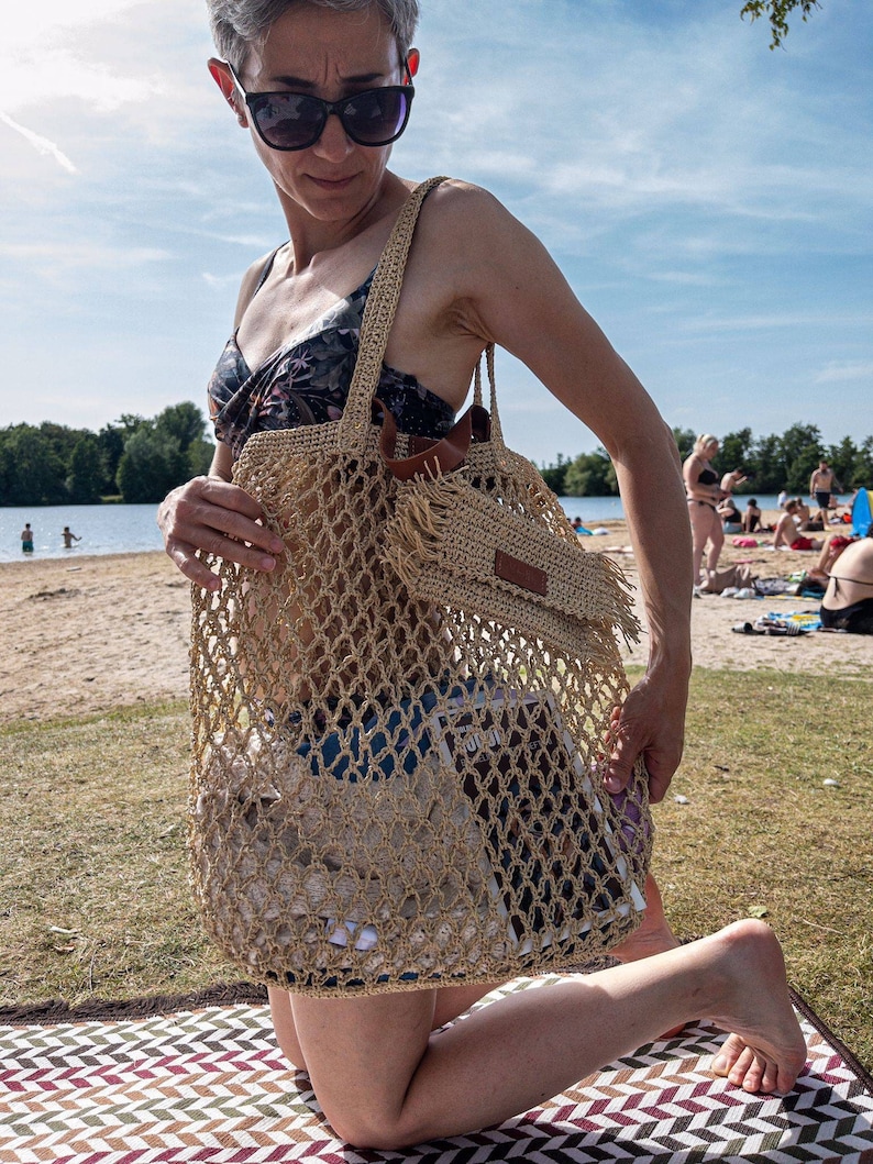 Straw mesh beach bag, Large mesh beach bag