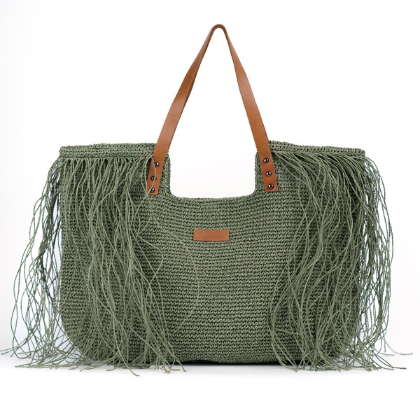 Rockstud Mini Raffia Shopping Bag - Natural