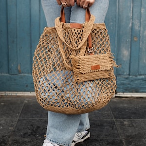straw mesh tote bag, raffia beach bag