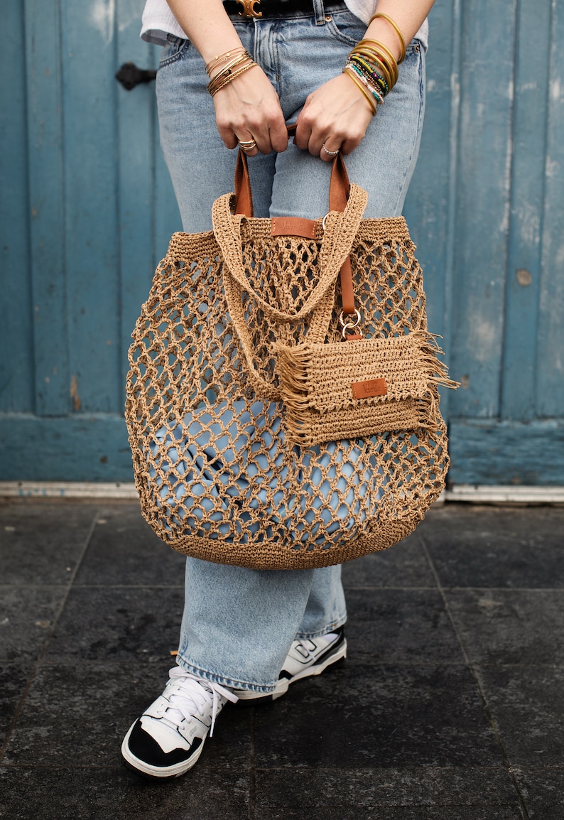 straw mesh tote bag, raffia beach bag