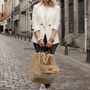 straw mesh tote bag, raffia beach bag