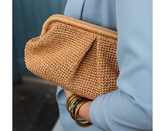 Sac à boulettes d'été en raphia, grande pochette en paille, sac de plage en paille, sac pochette de mariage, cadeau pour fait main