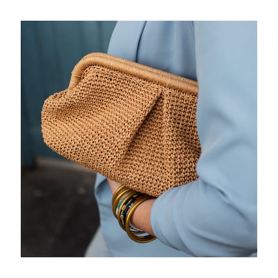 Raffia summer purse bag, Large straw clutch bag, Straw beach bag, Wedding pouch bag, Gift for Handmade