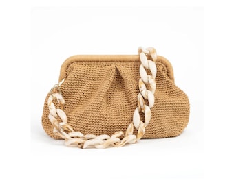 Handcrafted Raffia Straw Clutch Bag, Summer Wedding Purse, Bohemian Beach Style