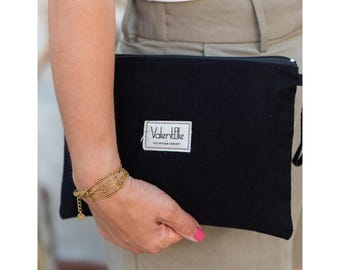 Waterproof Canvas Beach Clutch: Black & Ivory Minimalist Travel Bag