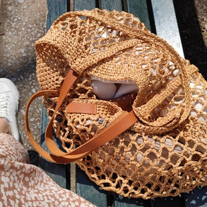 Straw beach bag, Raffia mesh tote bag, Raffia mesh beach bag, Bohemian summer bag, Handmade gift for her