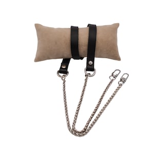 Black leather chain purse strap, Genuine leather replacement bag strap, Leather shoulder strap, Handmade gift