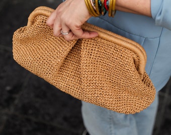 Handmade Crochet Raffia Clutch, Summer Wedding Pouch