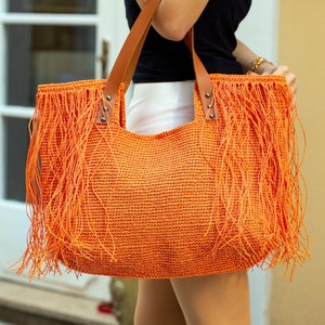 Straw beach bag, XL Raffia tote bag, Large straw beach bag, Fringed summer shoulder bag, Handmade gift for women