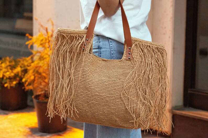 Straw Yellow Beach Bag Large Raffia Tote Bag Summer Natural Etsy