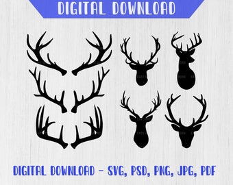 Hirsch & Geweih SVG-Datei-Bundle - Hirsch SVG, Geweih Herunterladen, Hirsch-Vorlage-Datei, Hirsch Svg Png Download, Geweih Hirsch digitaler Download