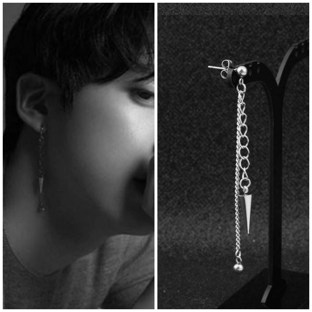 KPOP Idol BTS JIN Surgical steel Cone Chain Earring Ear clip