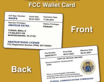 Full Color Ham Radio FCC License Wallet Card - Plastic Wallet Card (PVC)
