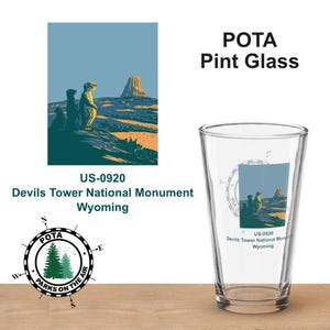 Devils Tower National Park, Parks On The Air Pint Glass Collectors Series POTA Glass Ham Radio / Amateur Radio