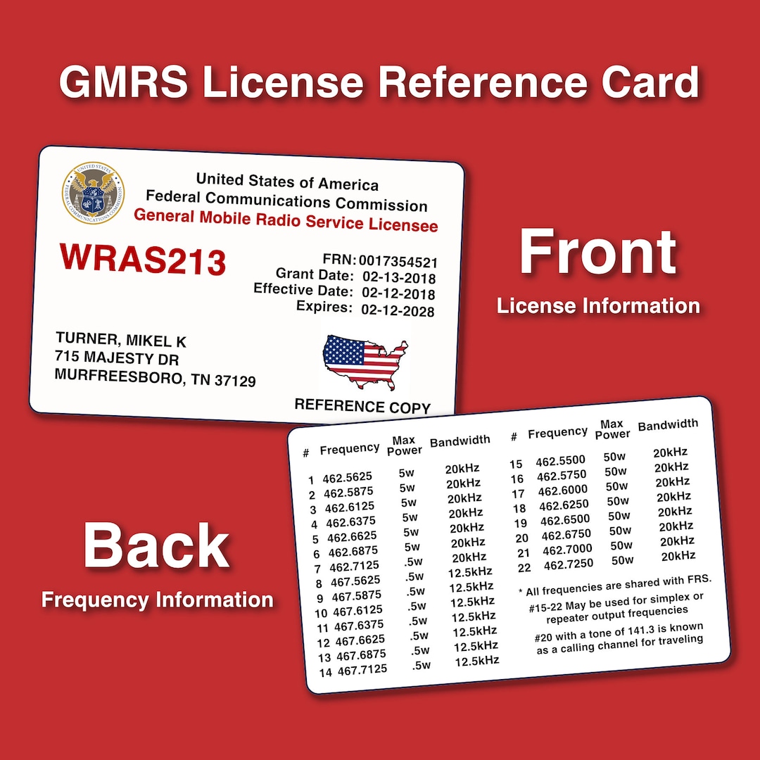 Fullcolor GMRS License Reference Card Plastic Wallet Card PVC Etsy