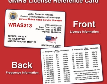 Full-Color GMRS License Reference Card - Plastic Wallet Card (PVC)
