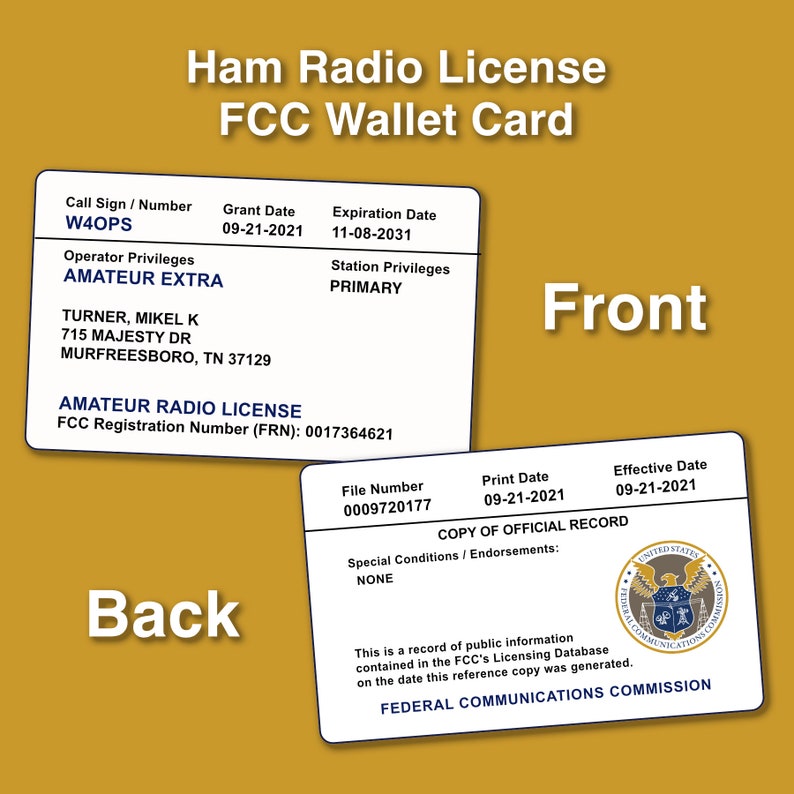 Full Color Ham Radio FCC License Wallet Card Plastic Wallet Card PVC Etsy