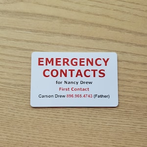 Emergency Contacts Wallet Card for Kids, Friends, and Family