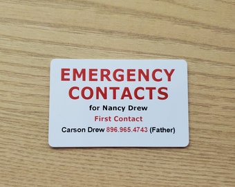 Emergency Contacts Wallet Card for Kids, Friends, and Family