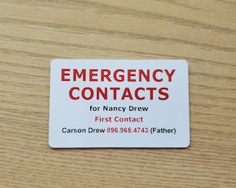 Emergency Contacts Wallet Card for Kids, Friends, and Family