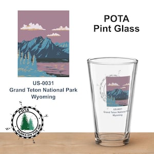 Grand Teton National Park, Parks On The Air Pint Glass Collectors Series POTA Glass Ham Radio / Amateur Radio