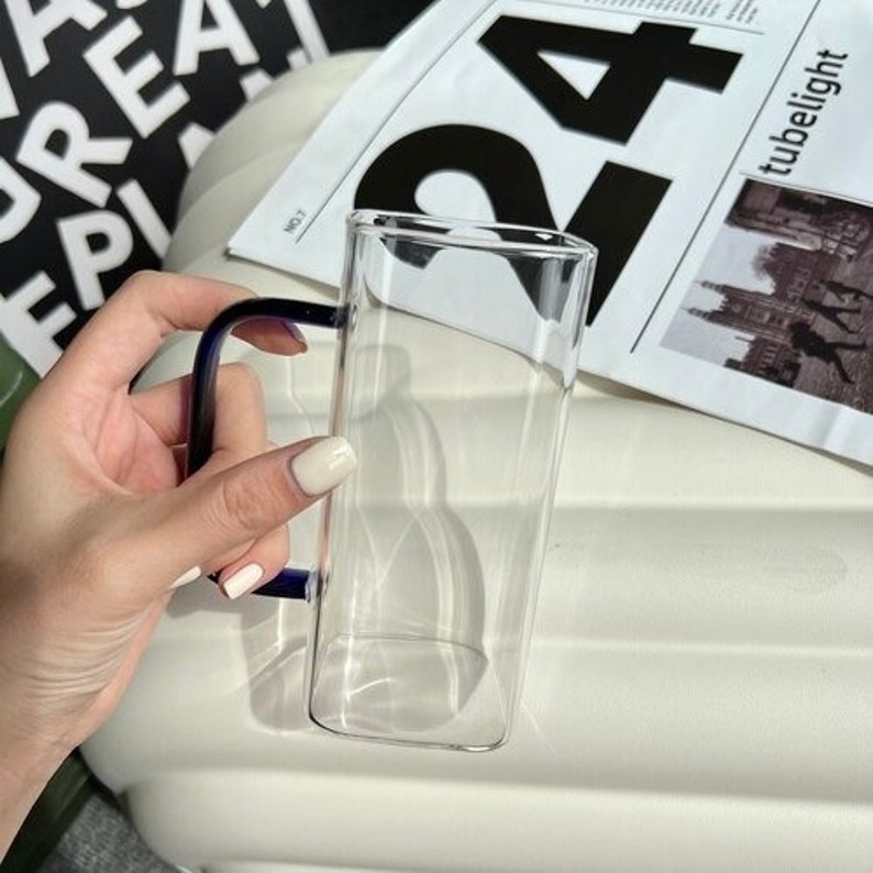 Square Glass Cup With Colored Handle Espresso Coffee Tea Etsy