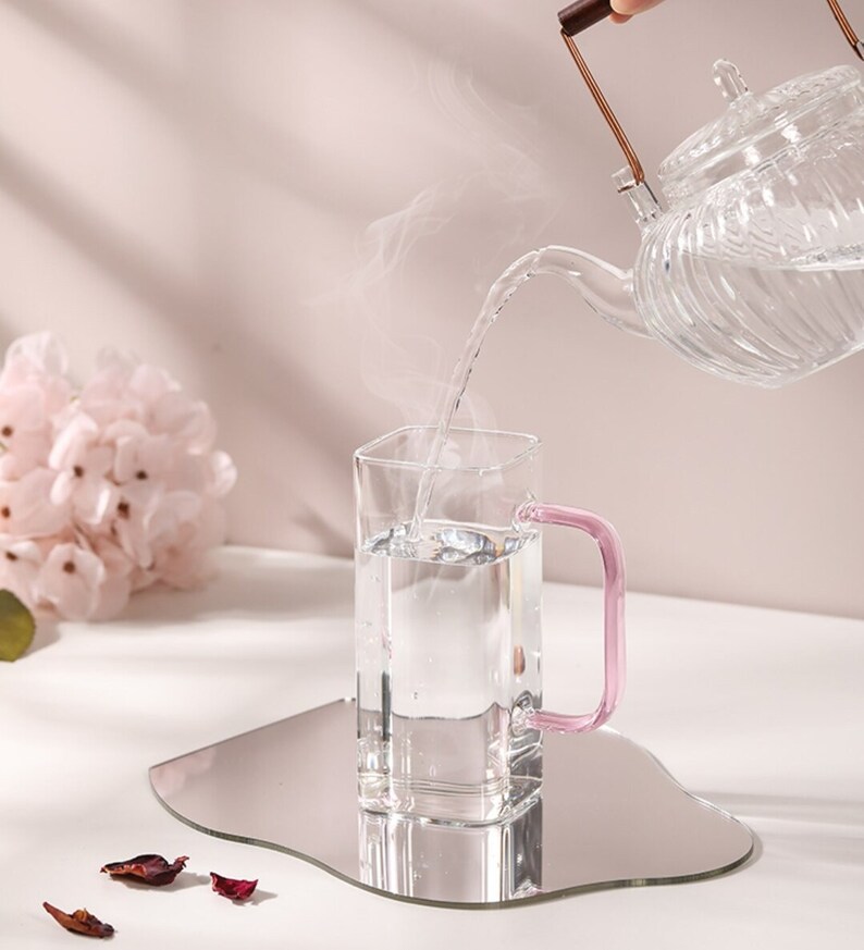 Square Glass Cup With Colored Handle Espresso Coffee Tea Etsy