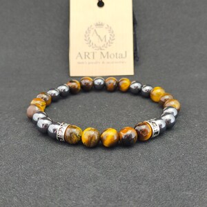 Natural Tigers Eye, Mens Bracelet, Hematite Gemstones 8mm Bracelet, Womens Bracelet, Stretch Bracelet, Gemstone Bracelet, Healing Bracelet