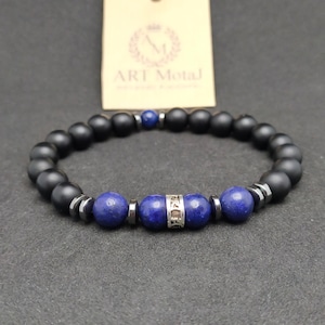 Mens Bracelet,Matte Black Onyx, LAPIS LAZULI Gemstones 8mm, Cool Bracelet Men, Stretch Bracelet, Gemstone Bracelet, Healing Bracelet