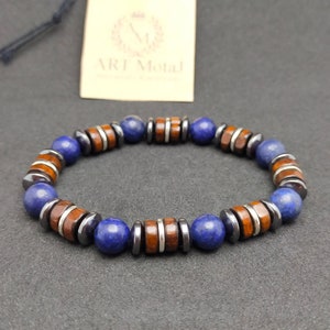 Mens Bracelet, Lapis Lazuli, Gemstones 8mm, Cool Bracelet Men, Stretch Bracelet, Gemstone Bracelet, Healing Bracelet HANDMADE