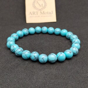 Pulsera turquesa para hombre, Pulsera Boho Hombre, Piedras preciosas 8mm, Pulsera Cool Hombres, Pulsera elástica, Pulsera de piedras preciosas, Pulsera curativa