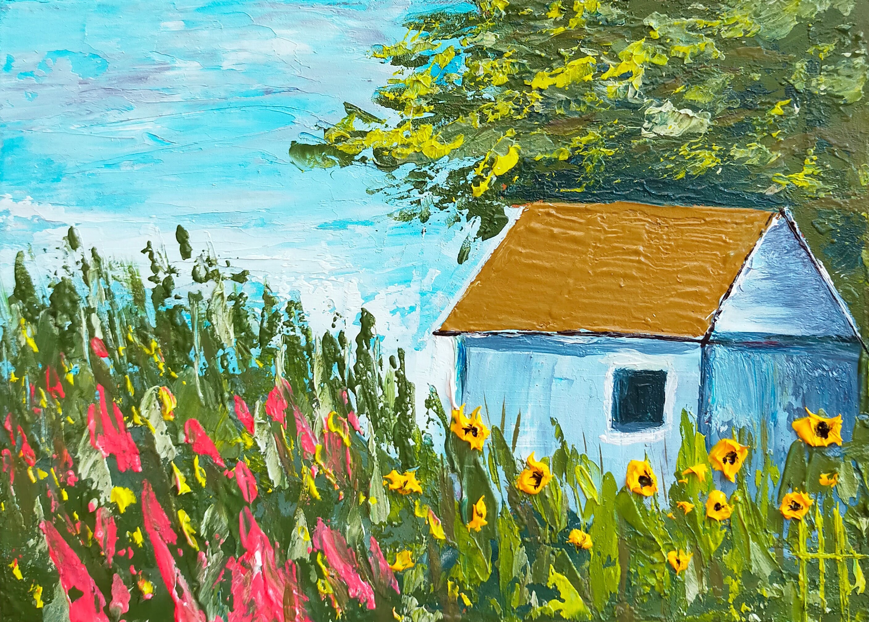 House in the garden Garden Original hand painted Oil Painting Etsy