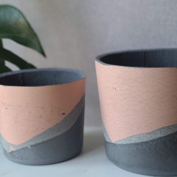 6 inch pot - black and pink pot - cylinder pot - circular pot - succulent pot - cactus pot - house plant pot - pink boho pot - gift for her