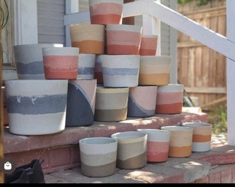 8 inch pot - 8 inch planter - cylinder - 8" pot - rustic pot - modern pot - cast stone pot - pastel pot - round pot - pottery pot