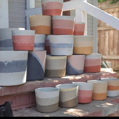 8 inch pot - 8 inch planter - cylinder - 8" pot - rustic pot - modern pot - cast stone pot - pastel pot - round pot - pottery pot