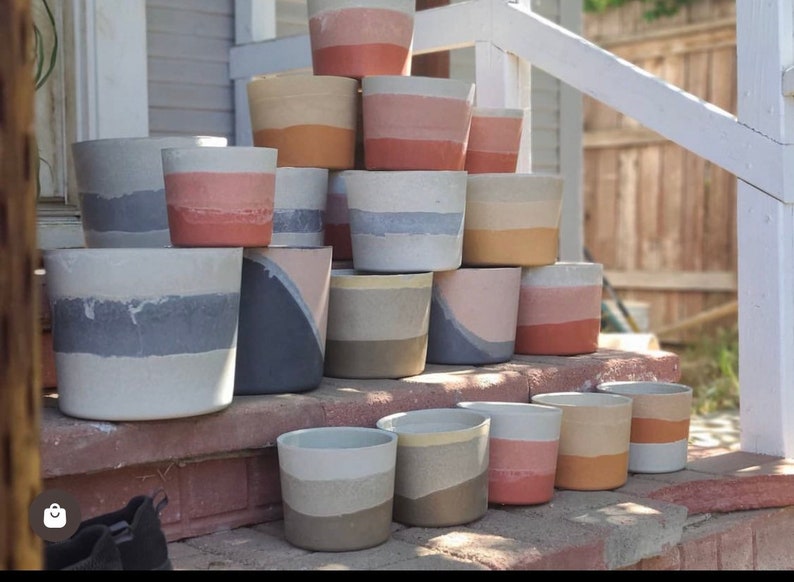 8 inch pot 8 inch planter cylinder 8 pot rustic pot modern pot cast stone pot pastel pot round pot pottery pot image 1