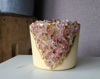 6 inch geode pot - 6 inch planter - rose gold pot - cream pot - small pot - geode pot - Amethyst pot - Valentines gift - gift for her -